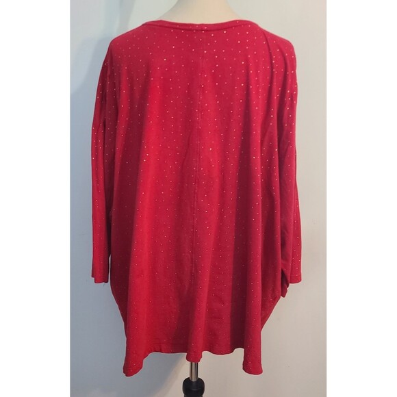 Catherines Womens 3X Red Embellished Gold Studs Tunic Top Holiday Sparkly - Picture 2 of 10